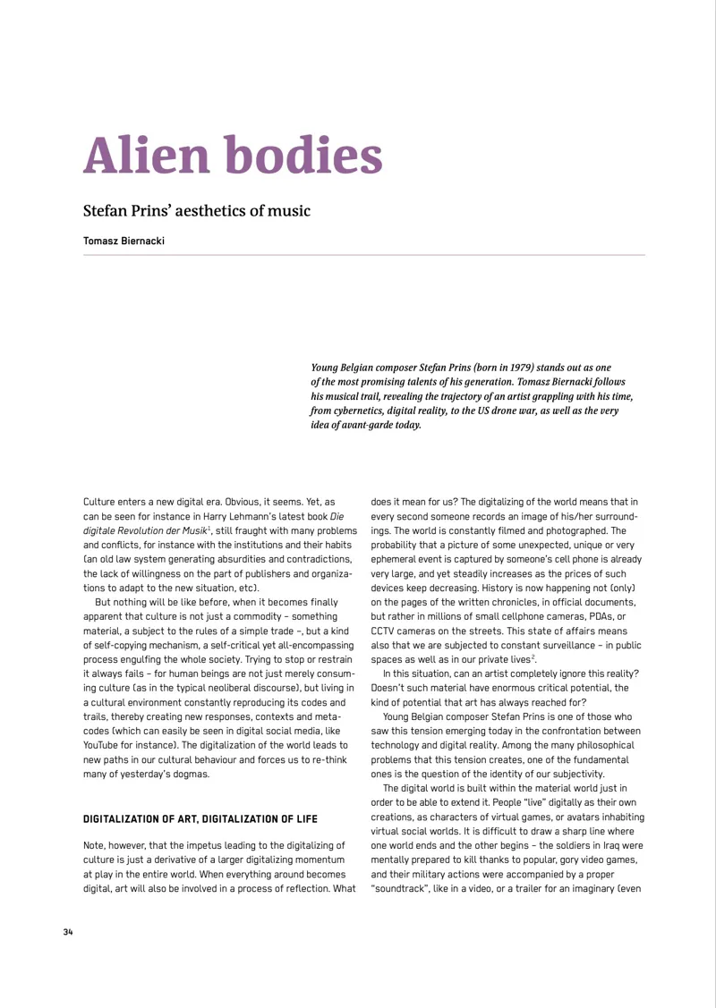 Alien Bodies. Stefan Prins' Aesthetics of Music