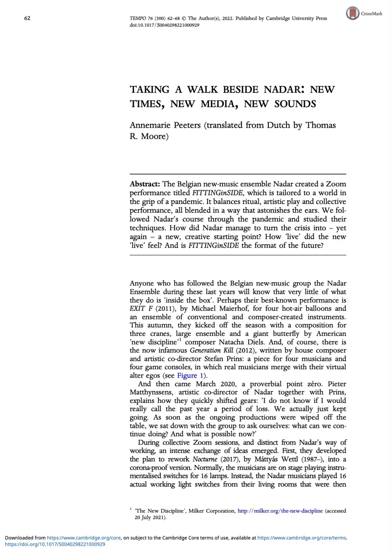 Taking a walk beside Nadar: new times, new media, new sounds