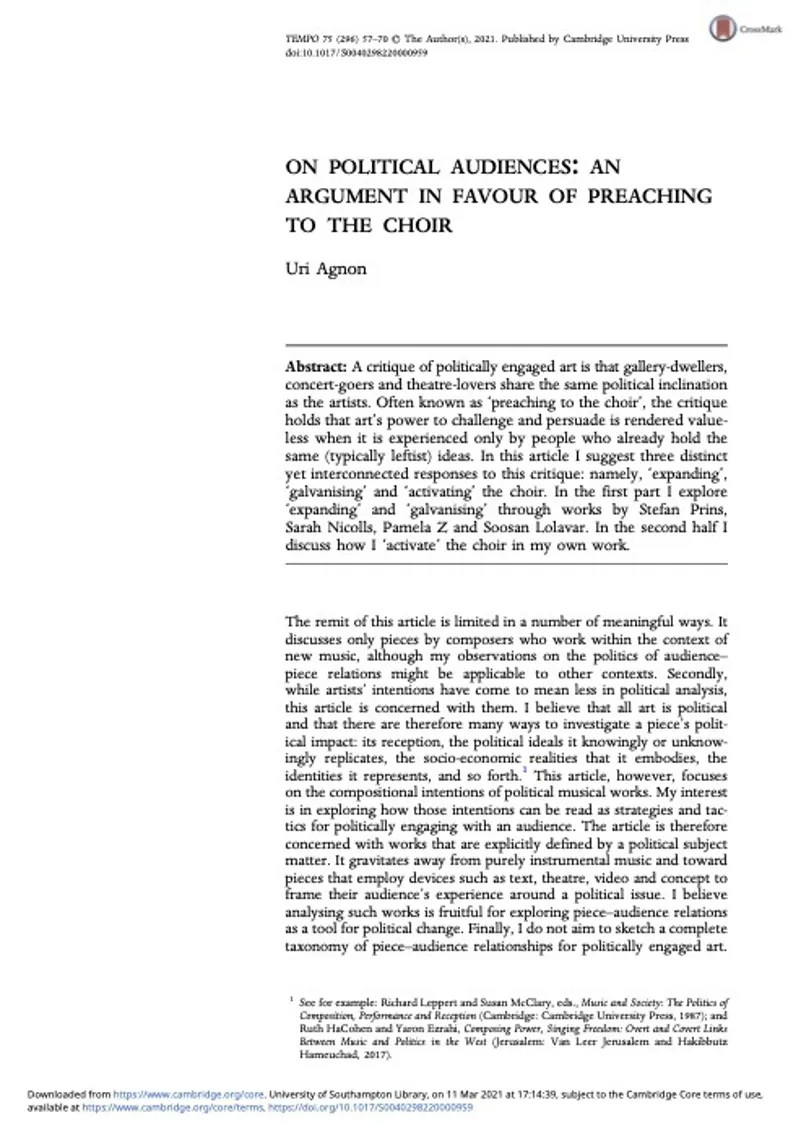 On Political Audiences: an Argument in Favour of Preaching to the Choir